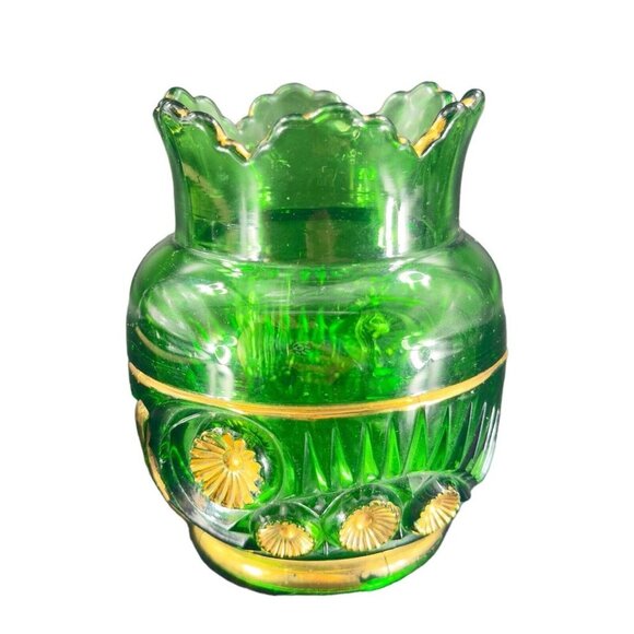 1896 EAPG Riverside Esther Emerald Glass Gold Spooner Antique Glass Vase VINTAGE - Picture 16 of 16
